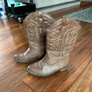 Bebe Girls Cowboy Boots - Size 3 - Brown with Embroidery - Zipper on Side